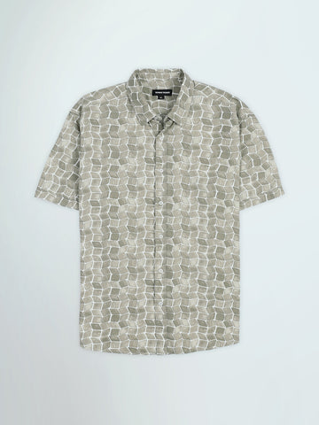 Town Team - Men's Slim cotton Short Sleeves Shirts Beige Poplin