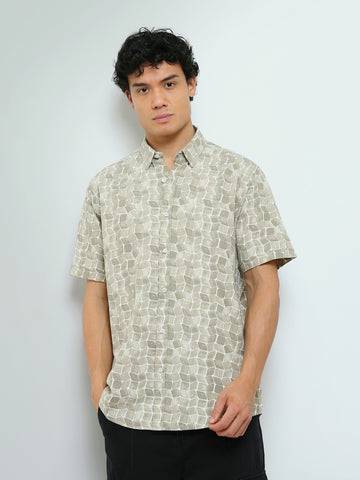 Town Team - Men's Slim cotton Short Sleeves Shirts Beige Poplin