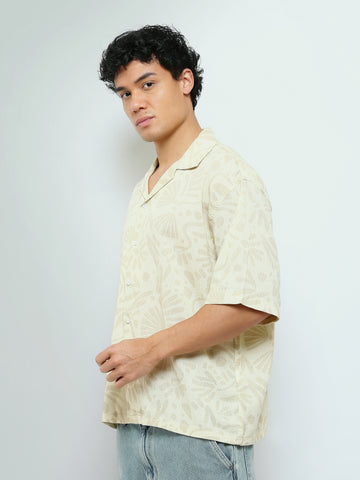 Town Team - Men's Loose cotton Short Sleeves Shirts L-BEIGE Cotton Blend