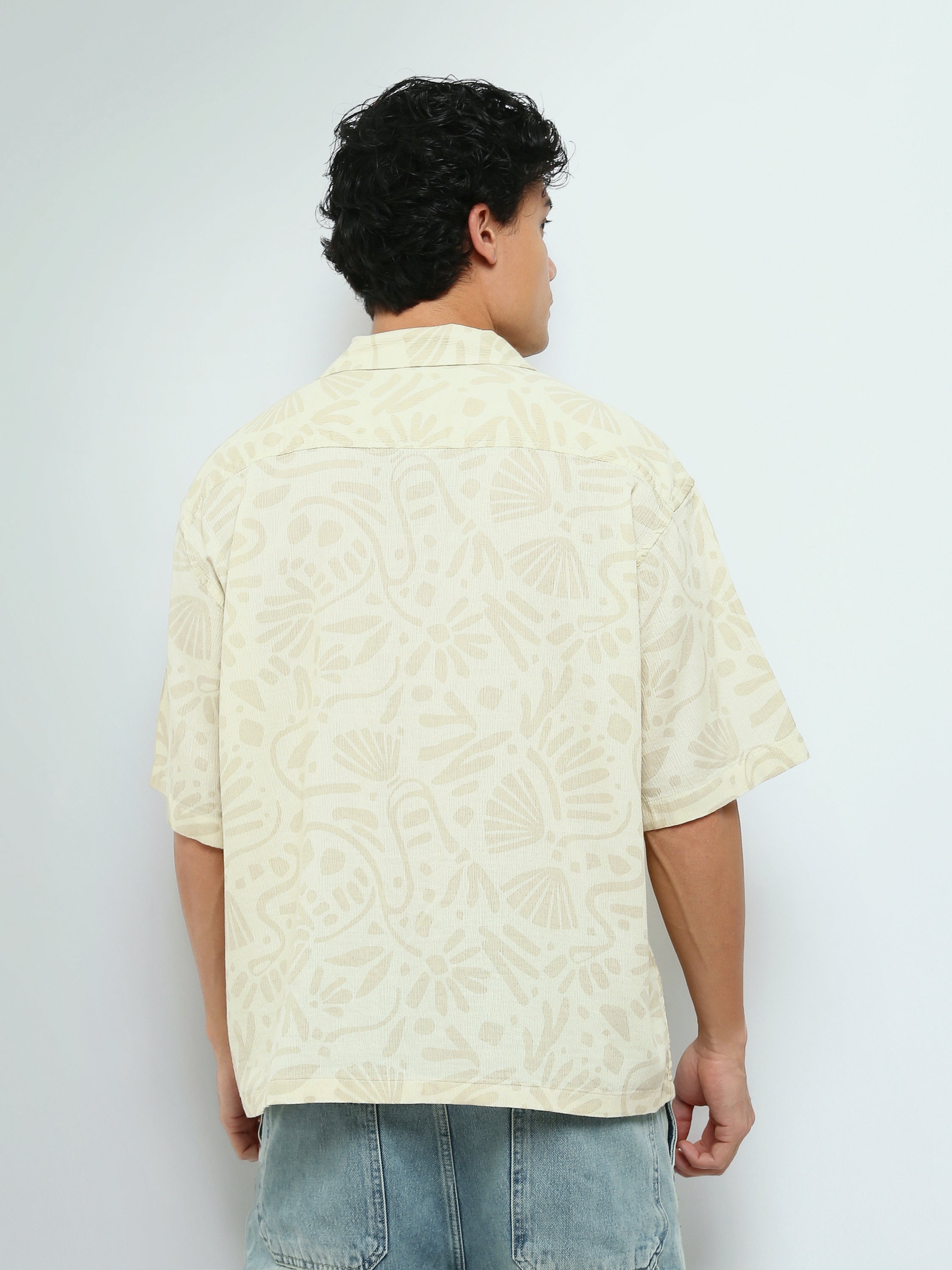 Town Team - Men's Loose cotton Short Sleeves Shirts L-BEIGE Cotton Blend