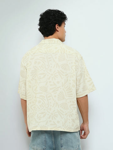 Town Team - Men's Loose cotton Short Sleeves Shirts L-BEIGE Cotton Blend