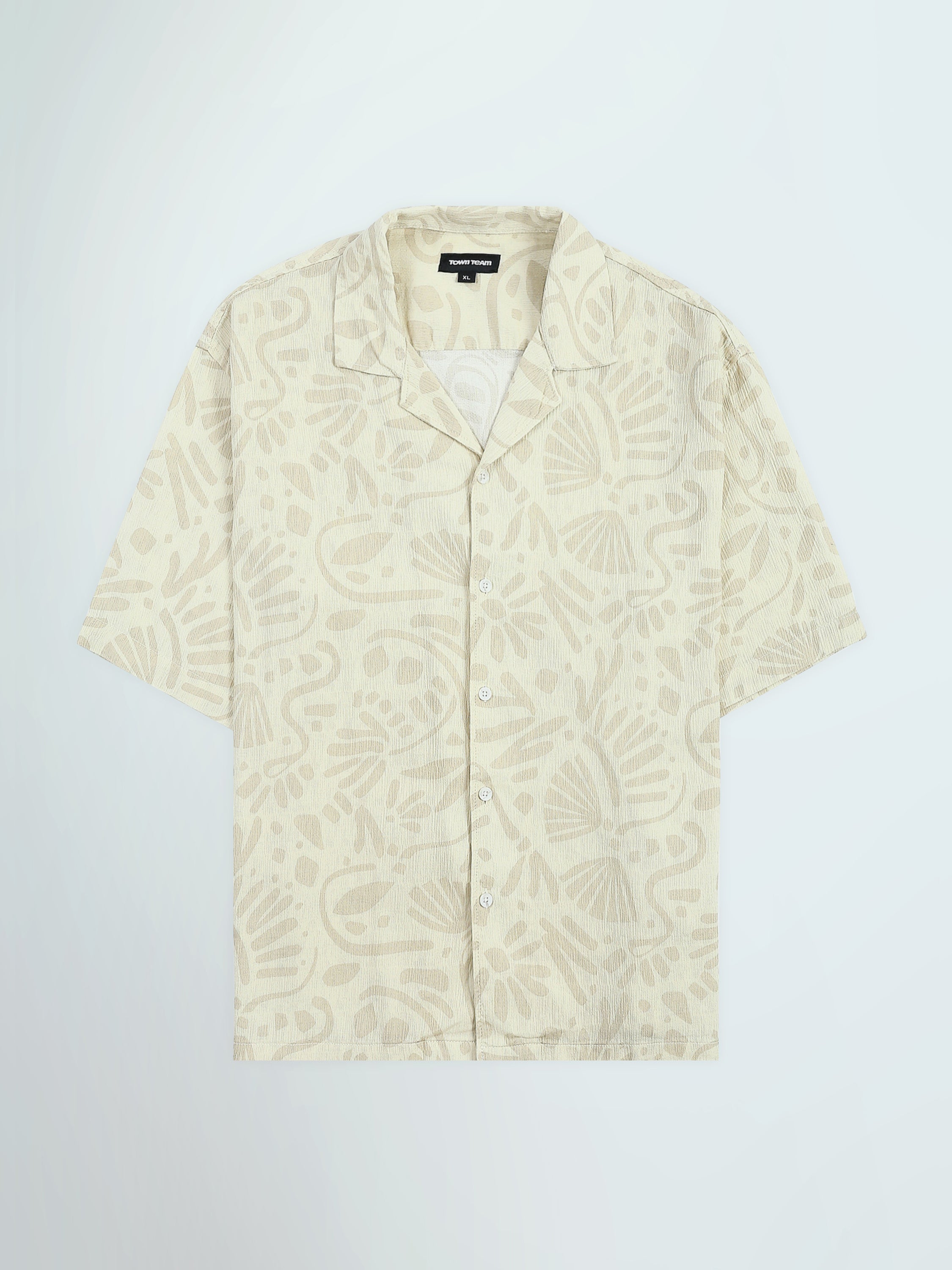 Town Team - Men's Loose cotton Short Sleeves Shirts L-BEIGE Cotton Blend