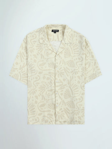 Town Team - Men's Loose cotton Short Sleeves Shirts L-BEIGE Cotton Blend