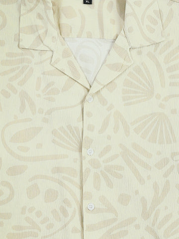 Town Team - Men's Loose cotton Short Sleeves Shirts L-BEIGE Cotton Blend
