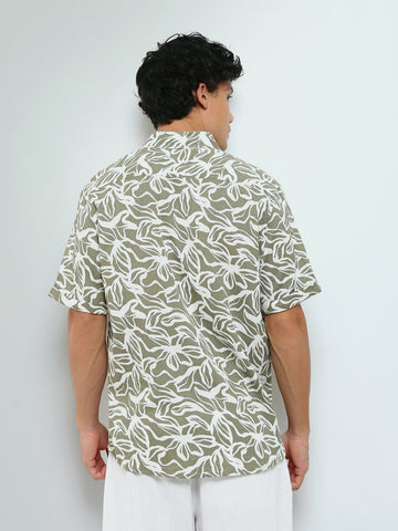 Town Team - Men's Slim slub Short Sleeves Shirts WHT/OLV Slub Cotton