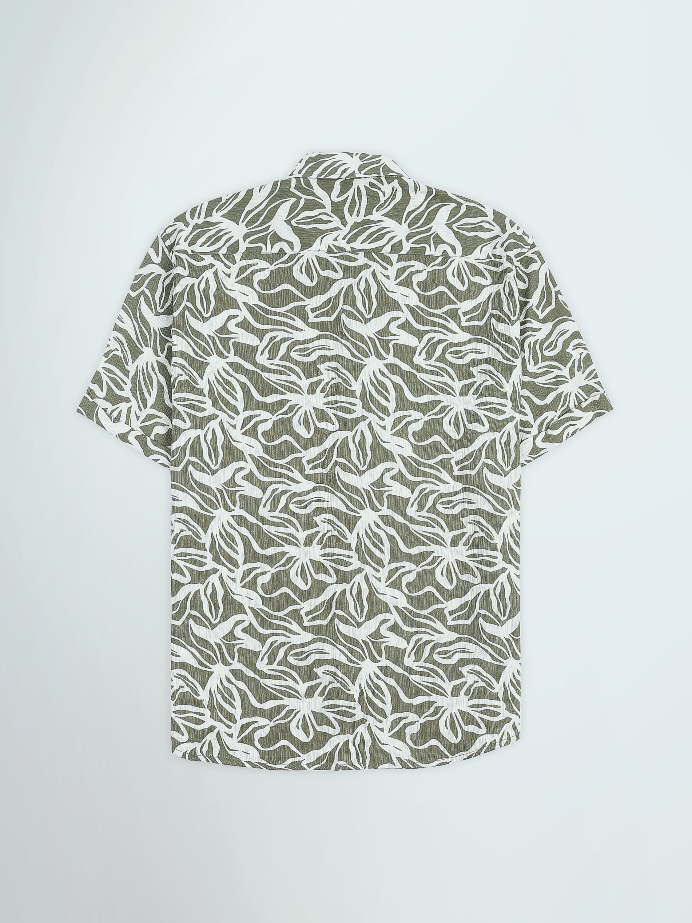Town Team - Men's Slim slub Short Sleeves Shirts WHT/OLV Slub Cotton