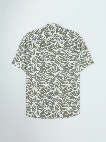 Town Team - Men's Slim slub Short Sleeves Shirts WHT/OLV Slub Cotton