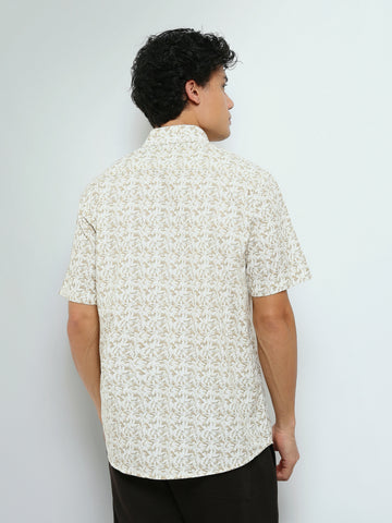 Town Team - Men's Slim cotton Short Sleeves Shirts WHT/BEG Pure Cotton