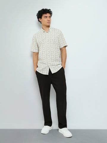 Town Team - Men's Slim cotton Short Sleeves Shirts WHT/BEG Pure Cotton