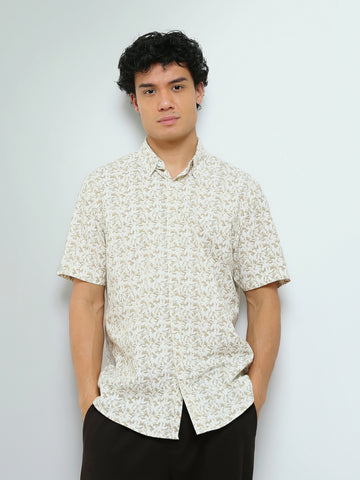 Town Team - Men's Slim cotton Short Sleeves Shirts WHT/BEG Pure Cotton