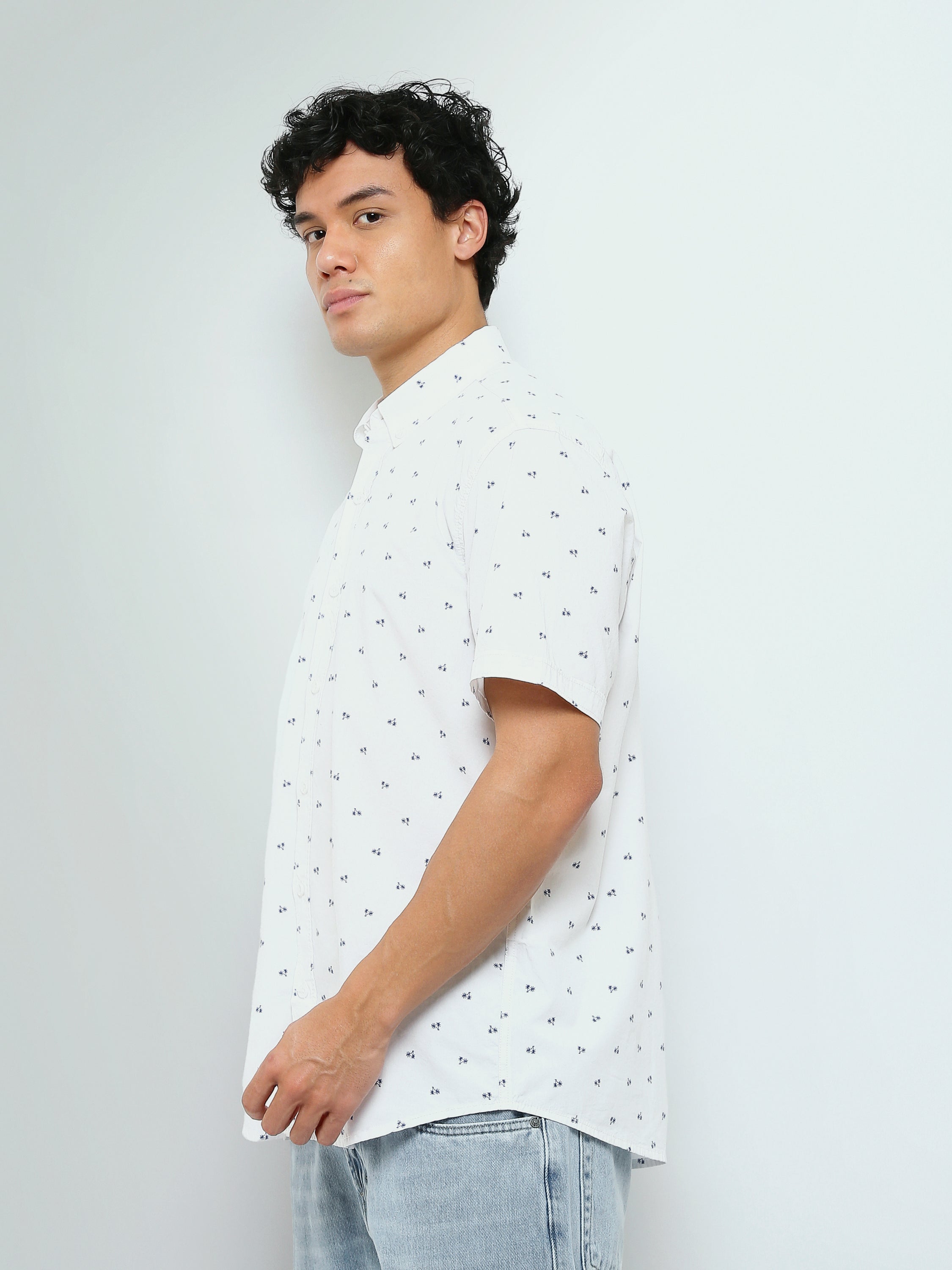 Town Team - Men's Slim poplin Short Sleeves Shirts OFF WHIT Poplin Lycra