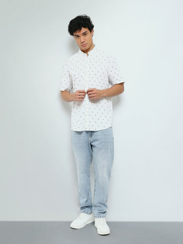 Town Team - Men's Slim poplin Short Sleeves Shirts OFF WHIT Poplin Lycra