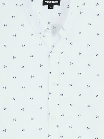 Town Team - Men's Slim poplin Short Sleeves Shirts OFF WHIT Poplin Lycra
