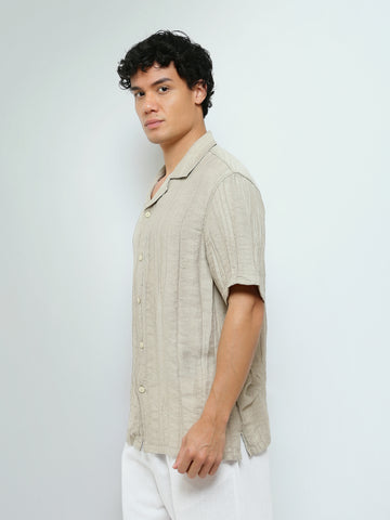 Town Team - Men's Oversized cotton Short Sleeves Shirts Beige Cotton Blend