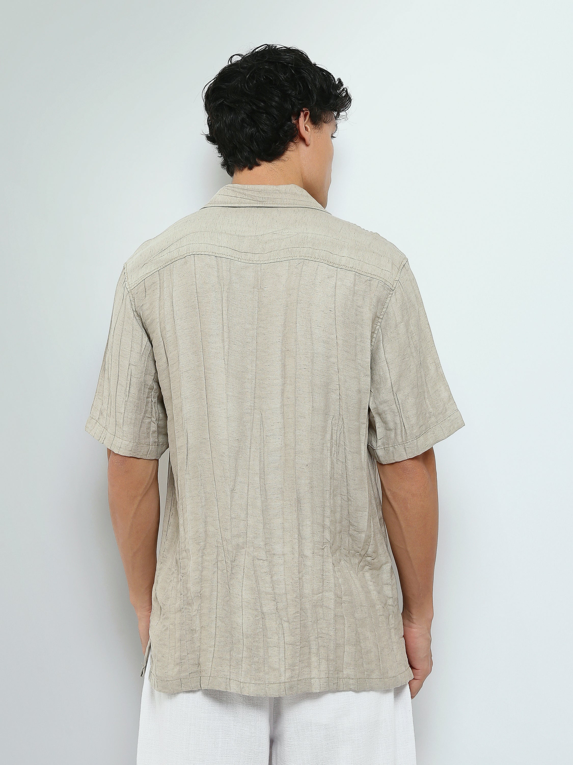 Town Team - Men's Oversized cotton Short Sleeves Shirts Beige Cotton Blend