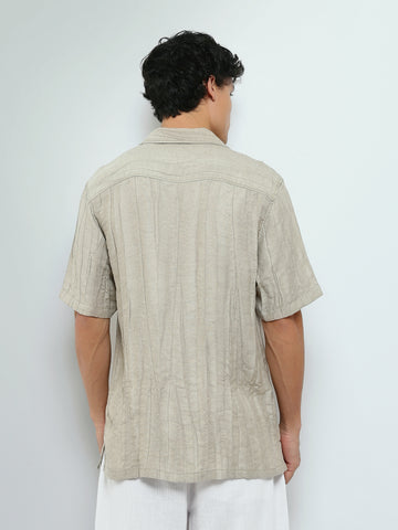 Town Team - Men's Oversized cotton Short Sleeves Shirts Beige Cotton Blend