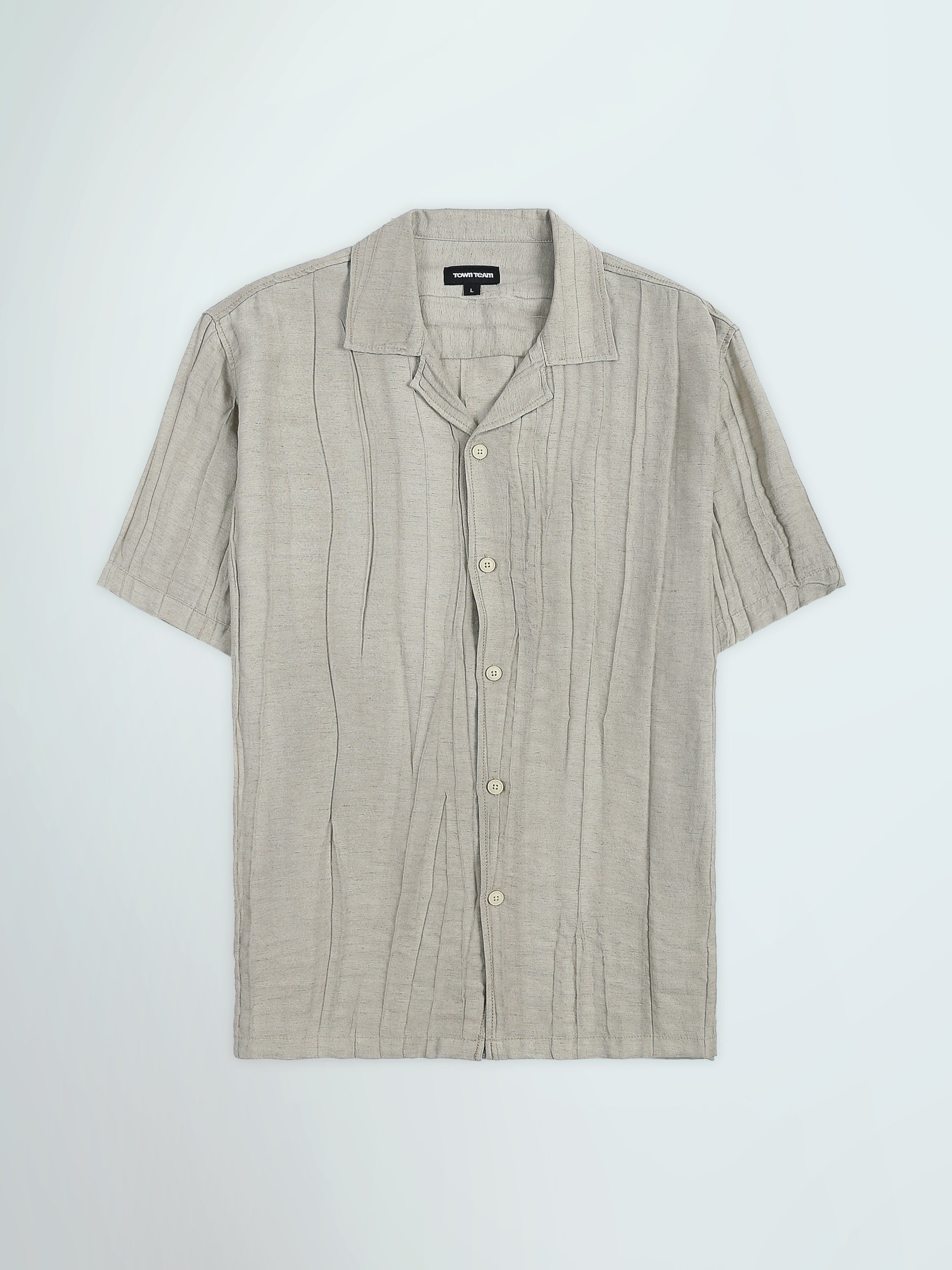 Town Team - Men's Oversized cotton Short Sleeves Shirts Beige Cotton Blend
