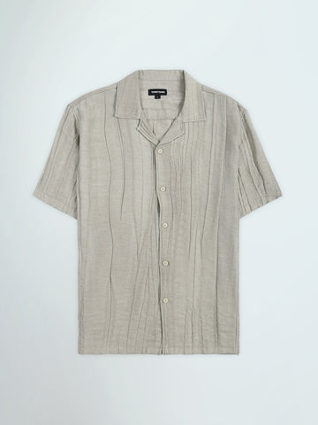 Town Team - Men's Oversized cotton Short Sleeves Shirts Beige Cotton Blend