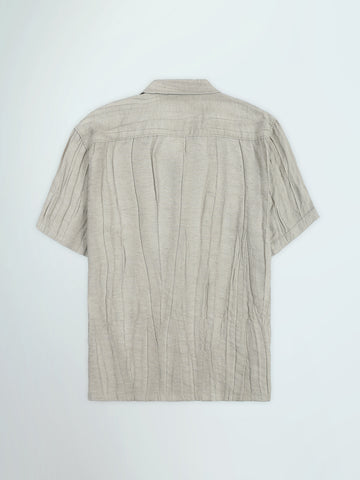 Town Team - Men's Oversized cotton Short Sleeves Shirts Beige Cotton Blend