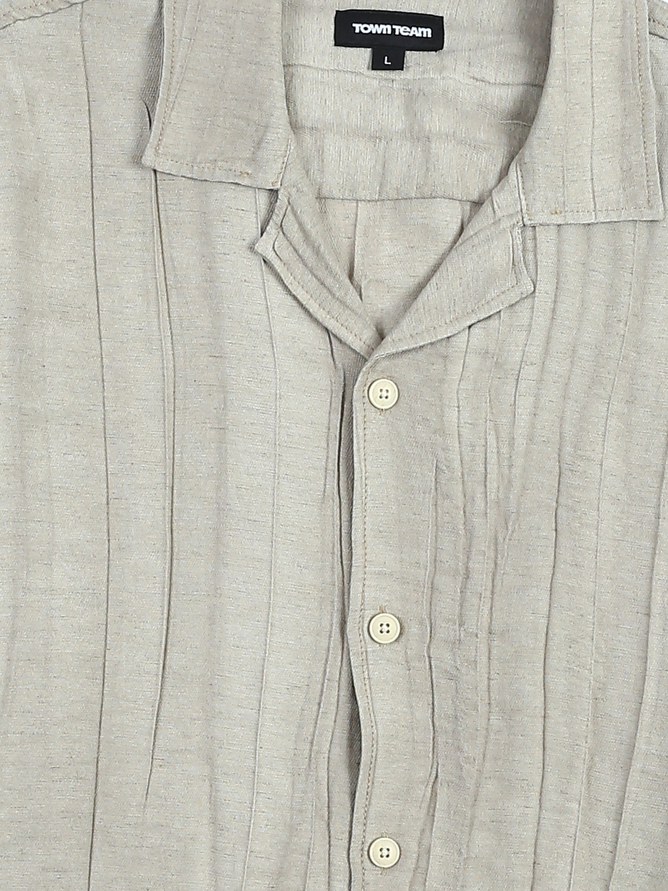 Town Team - Men's Oversized cotton Short Sleeves Shirts Beige Cotton Blend