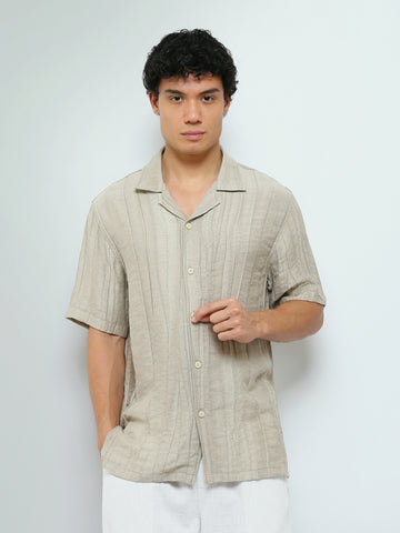 Town Team - Men's Oversized cotton Short Sleeves Shirts Beige Cotton Blend