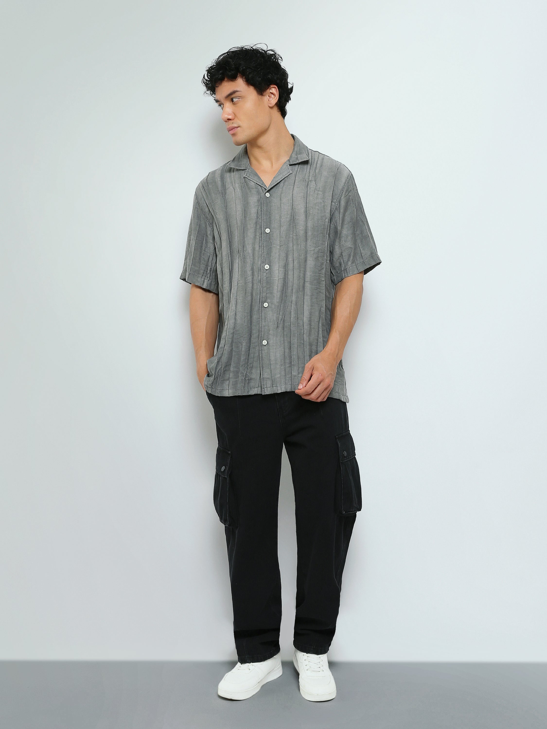 Town Team - Men's Oversized cotton Short Sleeves Shirts Beige Cotton Blend