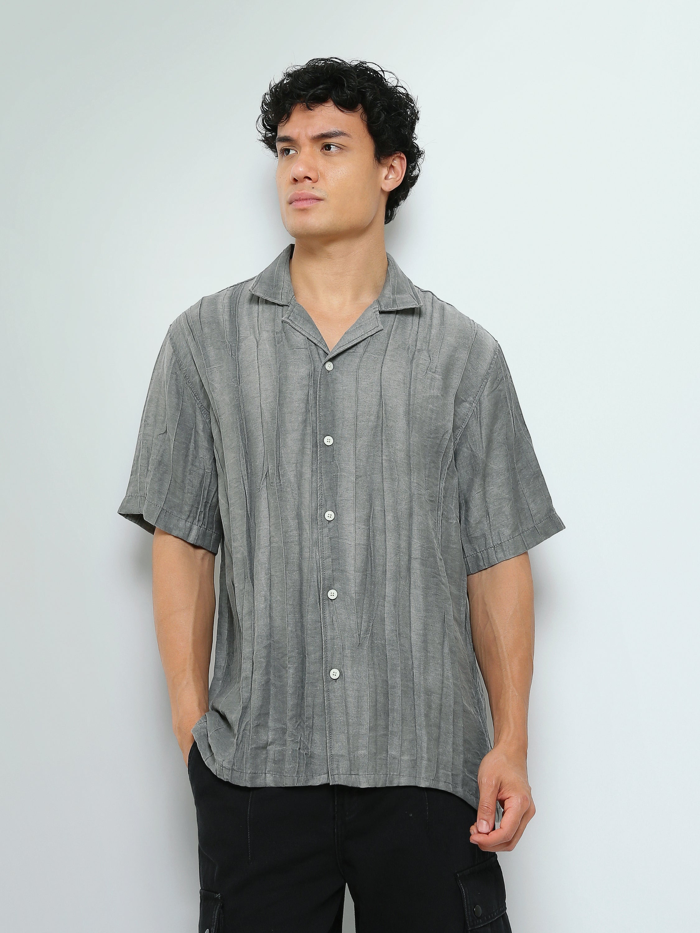 Town Team - Men's Oversized cotton Short Sleeves Shirts Beige Cotton Blend
