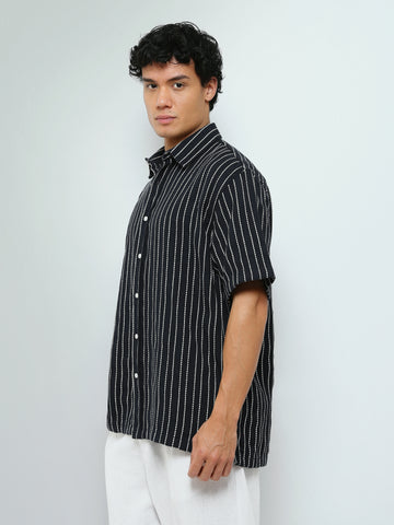 Town Team - Men's Oversized cotton Short Sleeves Shirts NVY/WHT Pure Cotton