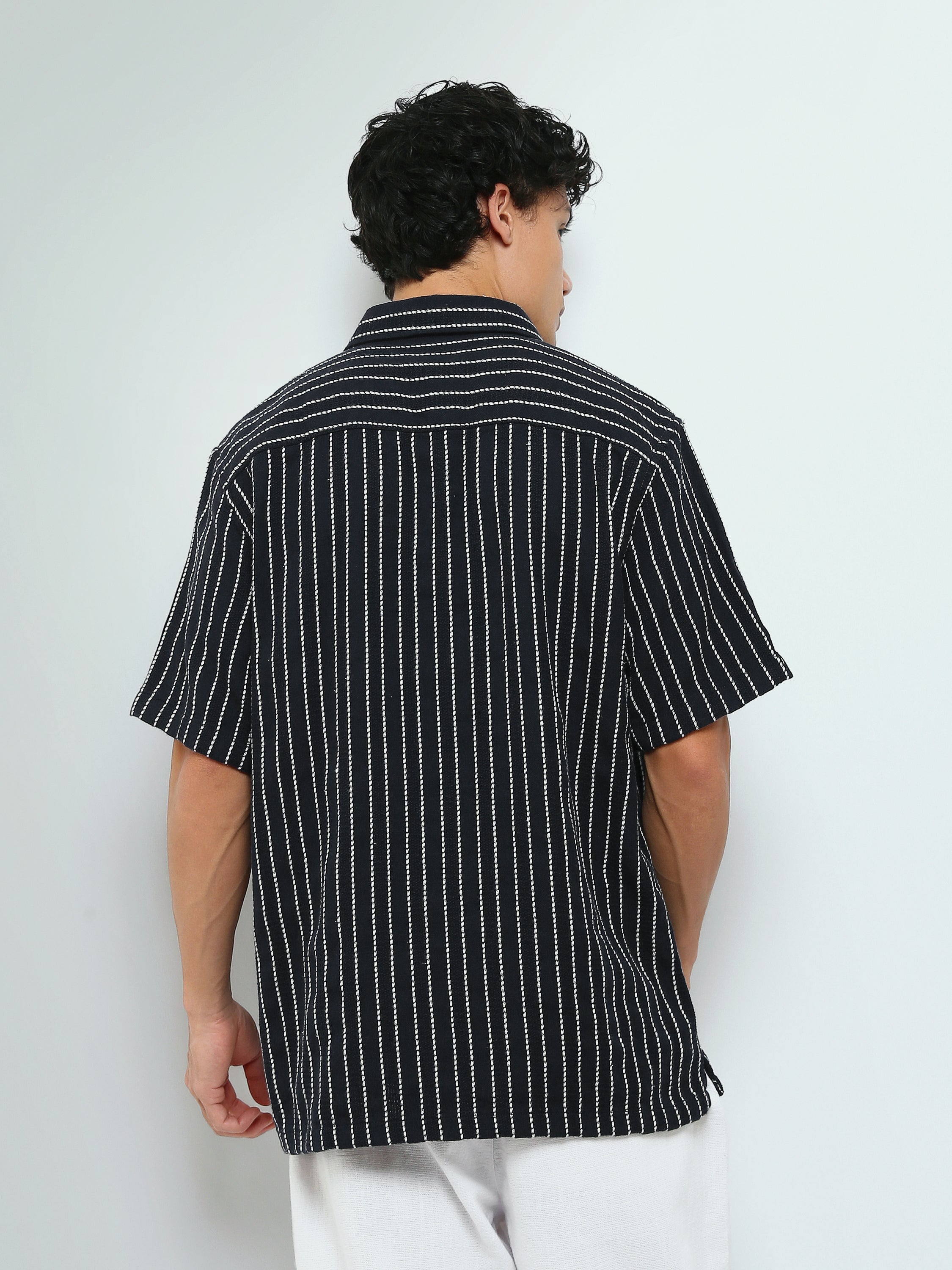 Town Team - Men's Oversized cotton Short Sleeves Shirts NVY/WHT Pure Cotton