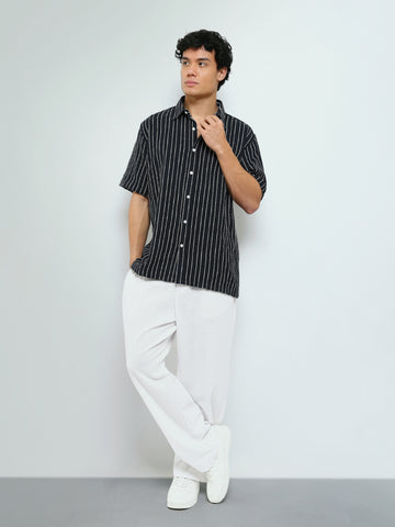 Town Team - Men's Oversized cotton Short Sleeves Shirts NVY/WHT Pure Cotton