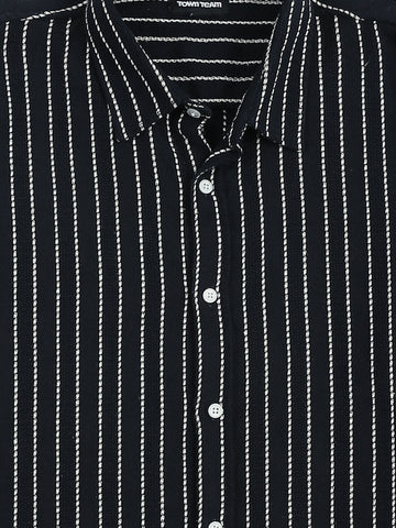 Town Team - Men's Oversized cotton Short Sleeves Shirts NVY/WHT Pure Cotton