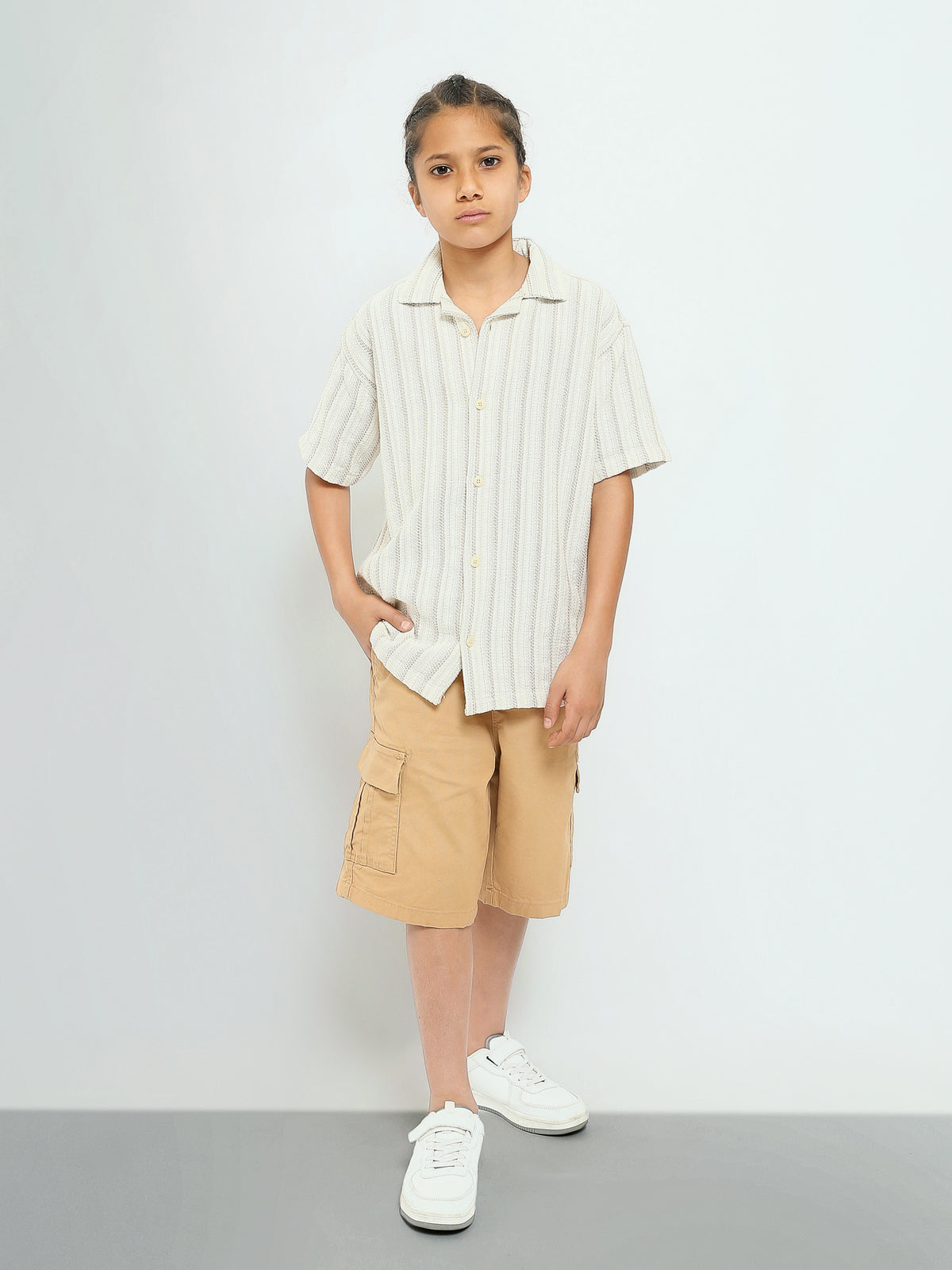 Town Team - Kids' Oversized cotton Boys Short Sleeves Shirts WHT/BEG Cotton Blend