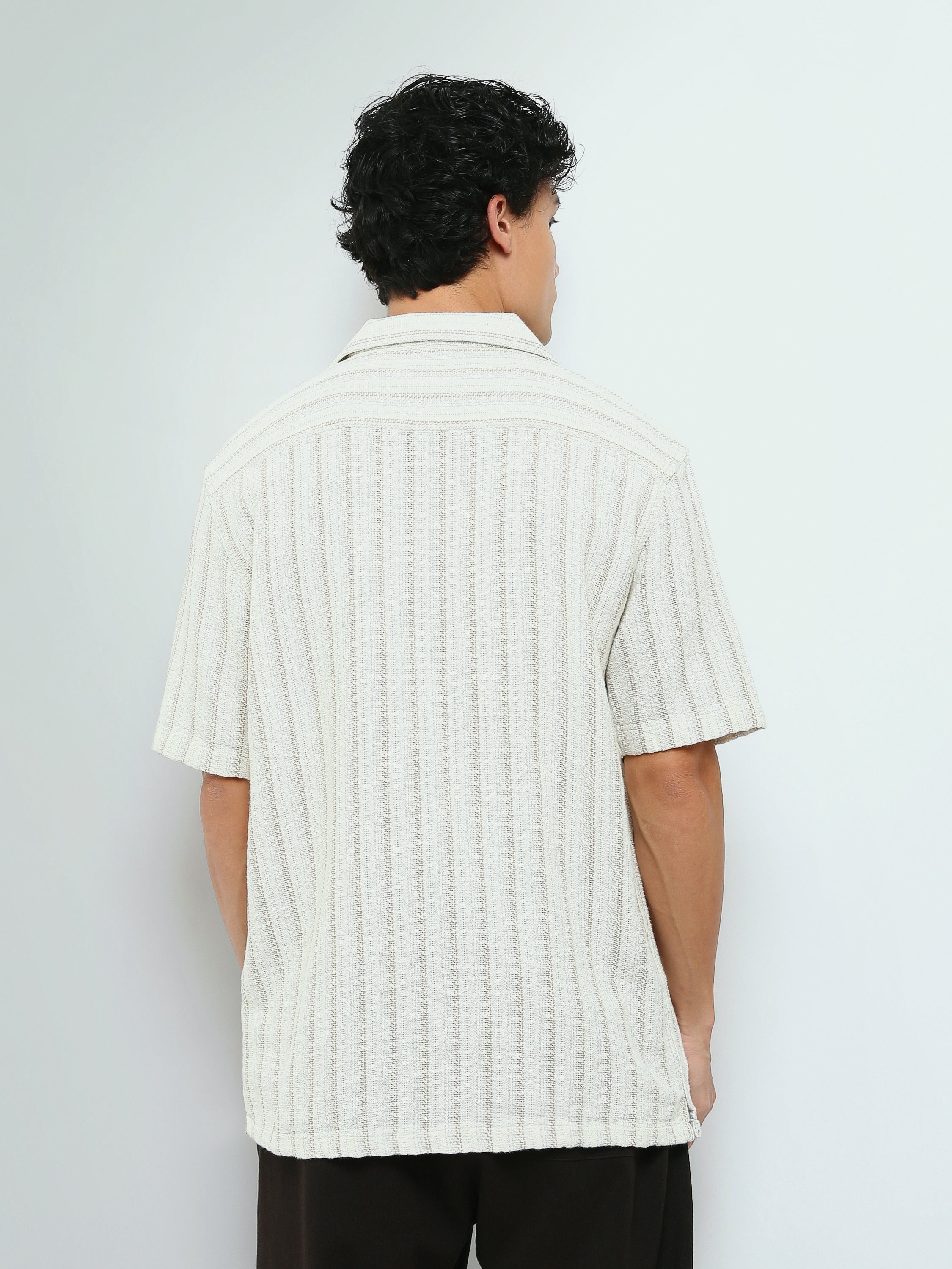 Town Team - Men's Oversized cotton Short Sleeves Shirts WHT/BEG Cotton Blend