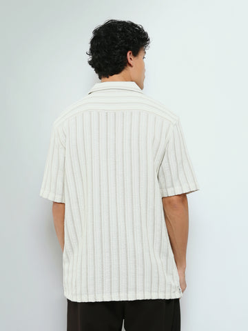 Town Team - Men's Oversized cotton Short Sleeves Shirts WHT/BEG Cotton Blend