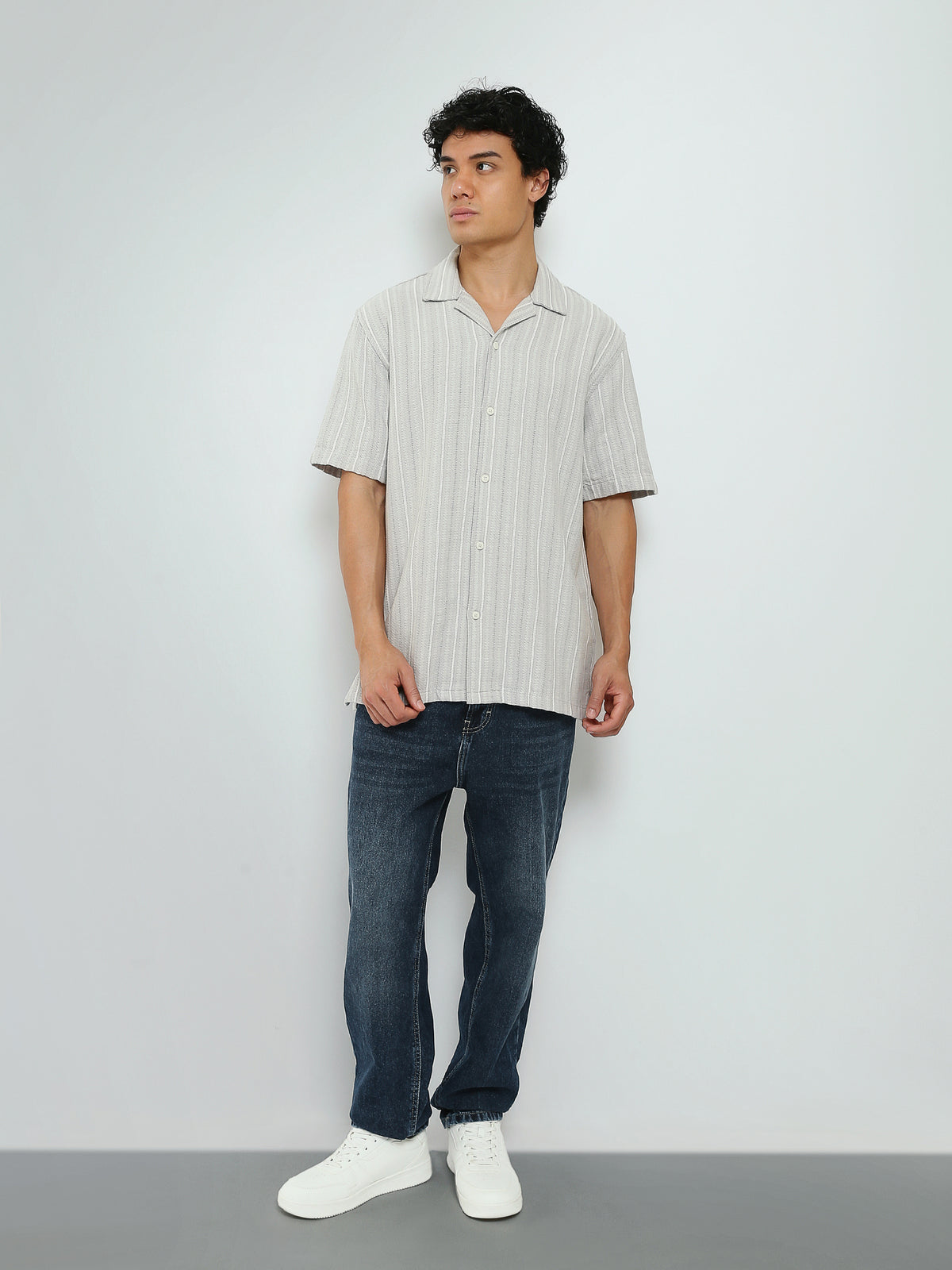 Town Team - Men's Oversized cotton Short Sleeves Shirts GRY/WHT Cotton Blend
