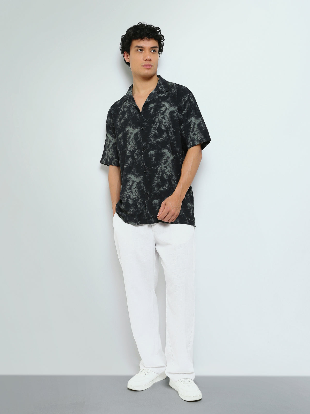 Town Team - Men's Oversized cotton Short Sleeves Shirts BLK/GRN Cotton Blend