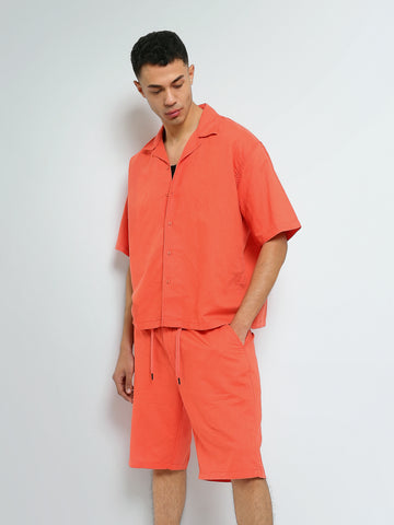 Town Team - Men's plain top Shirt Sets Orange Linen