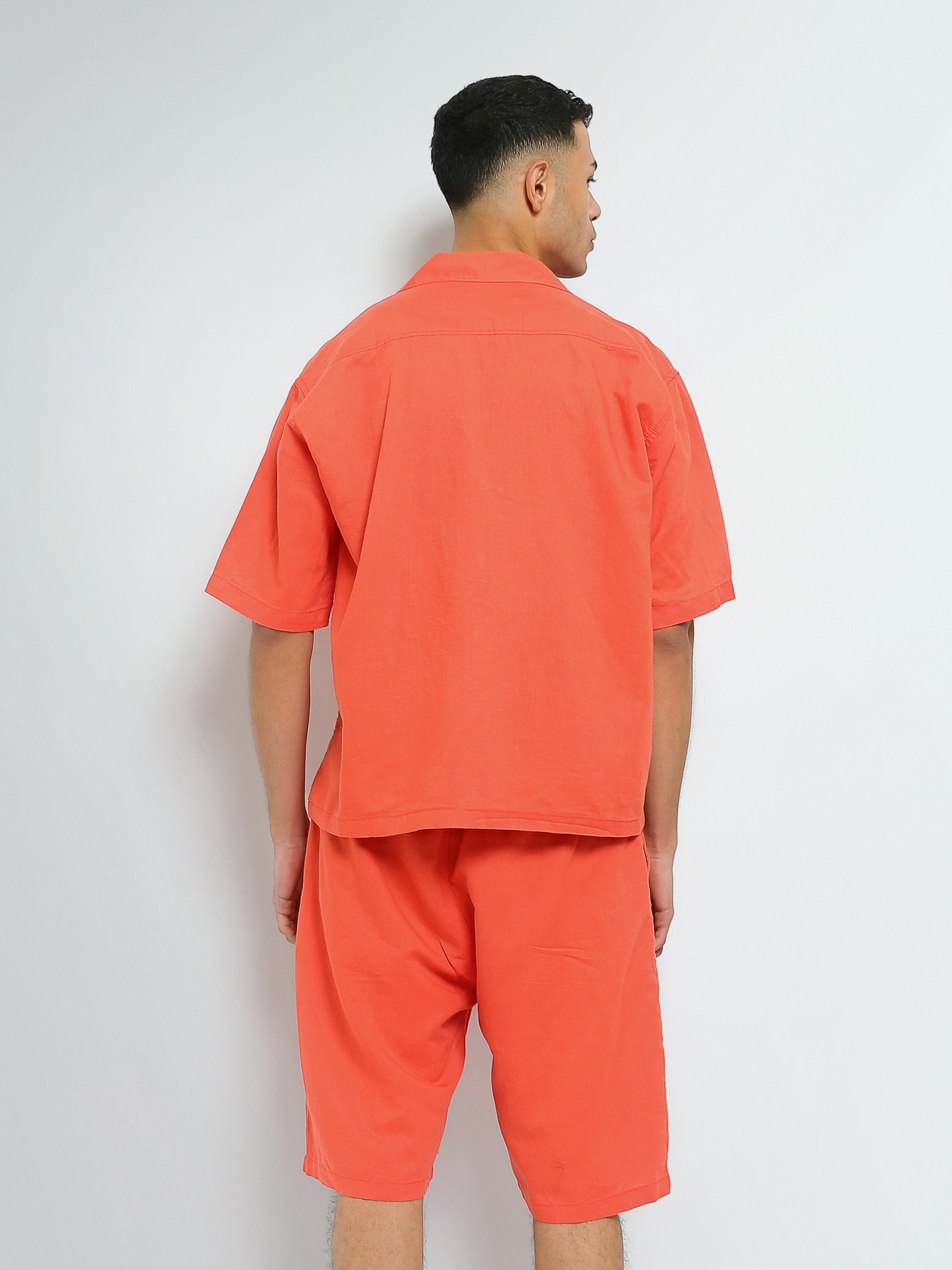 Town Team - Men's plain top Shirt Sets Orange Linen