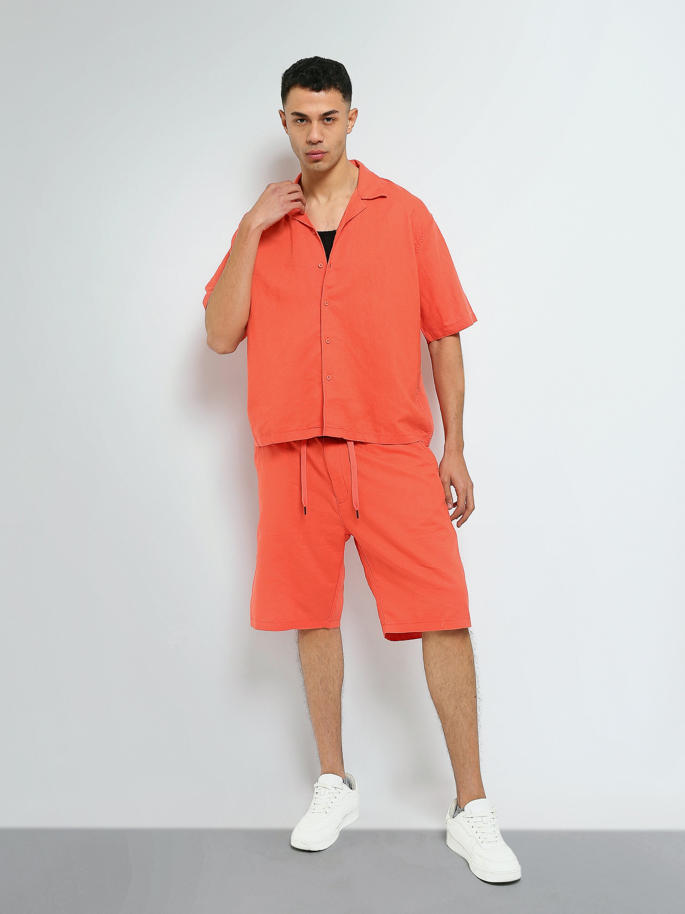 Town Team - Men's plain top Shirt Sets Orange Linen