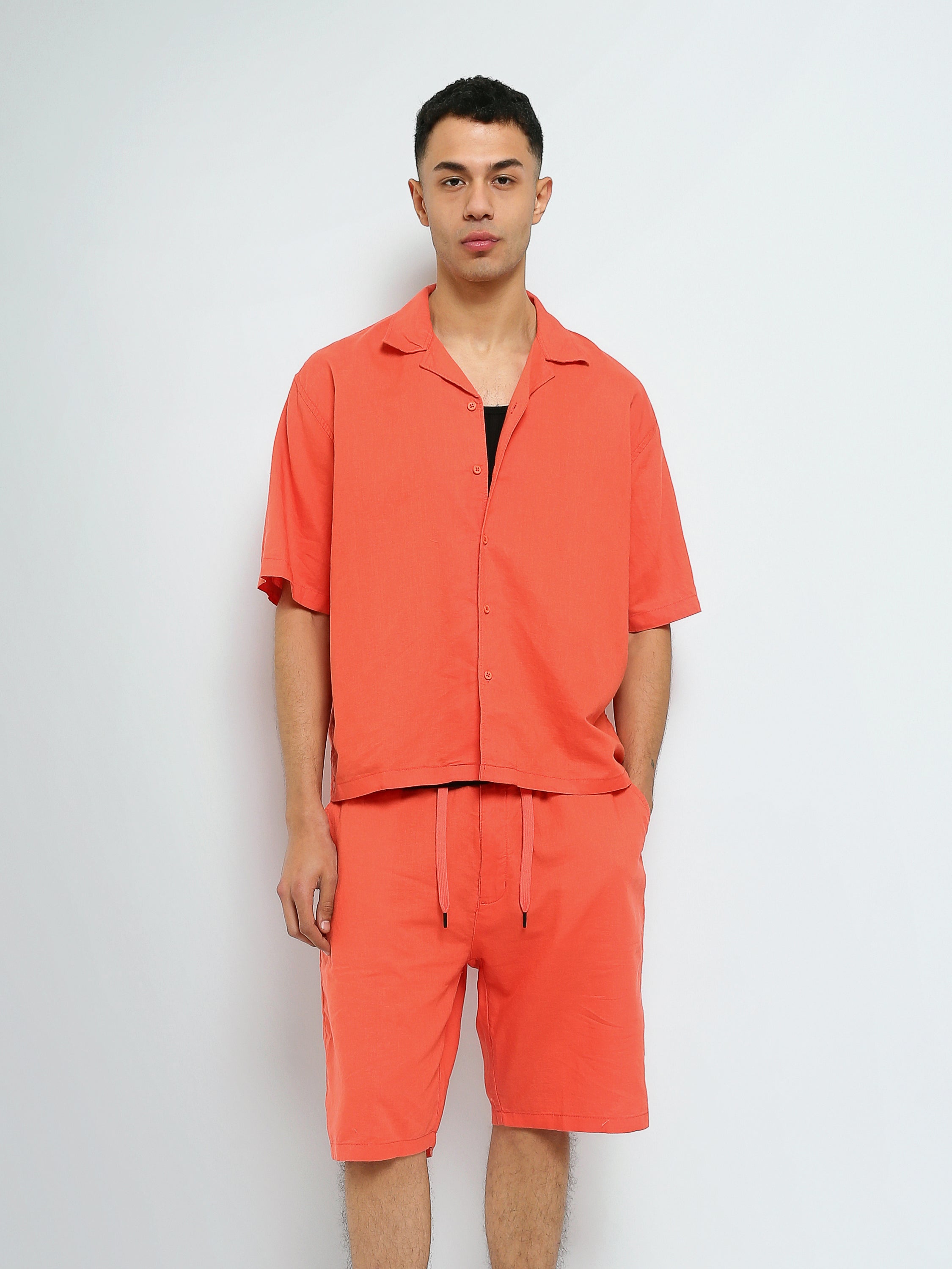 Town Team - Men's plain top Shirt Sets Orange Linen
