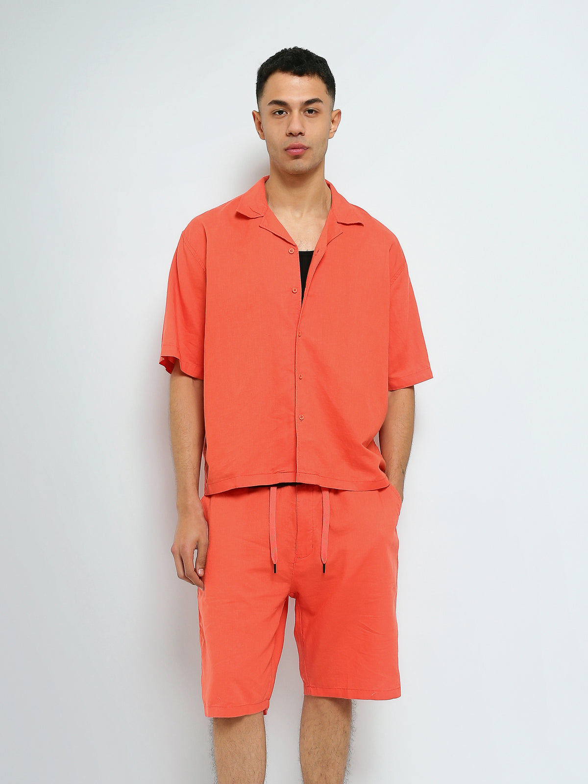 Town Team - Men's plain top Shirt Sets Orange Linen