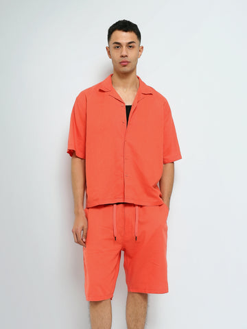 Town Team - Men's plain top Shirt Sets Orange Linen