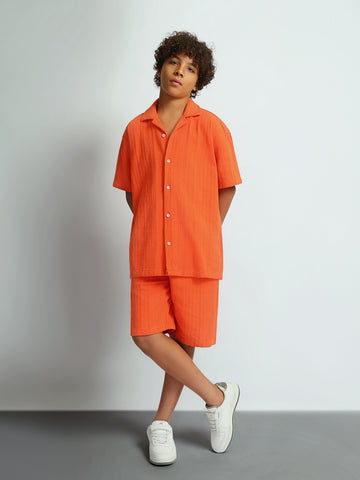 Shirt Sets oversize fit shirt + relaxed fit short texture top
