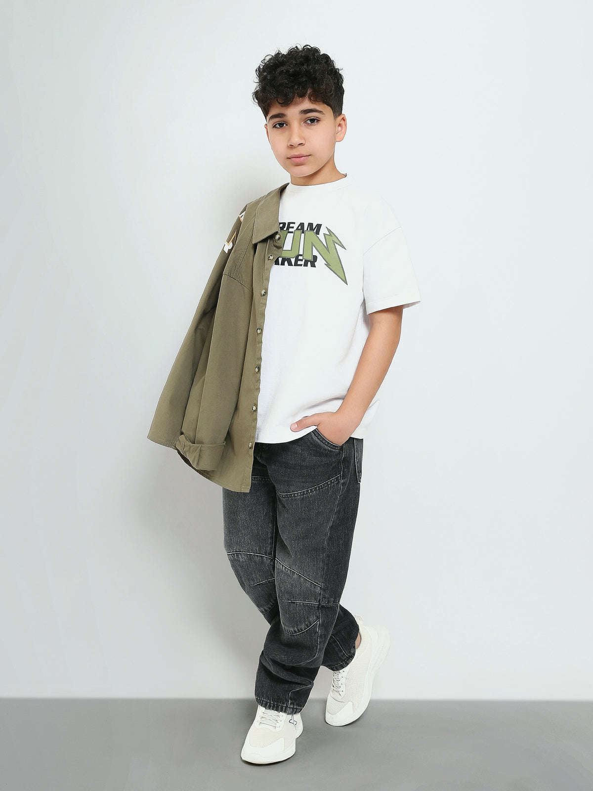 Town Team - Kids' over size / oversize printed top Boys Shirt Sets Olive Gabardine