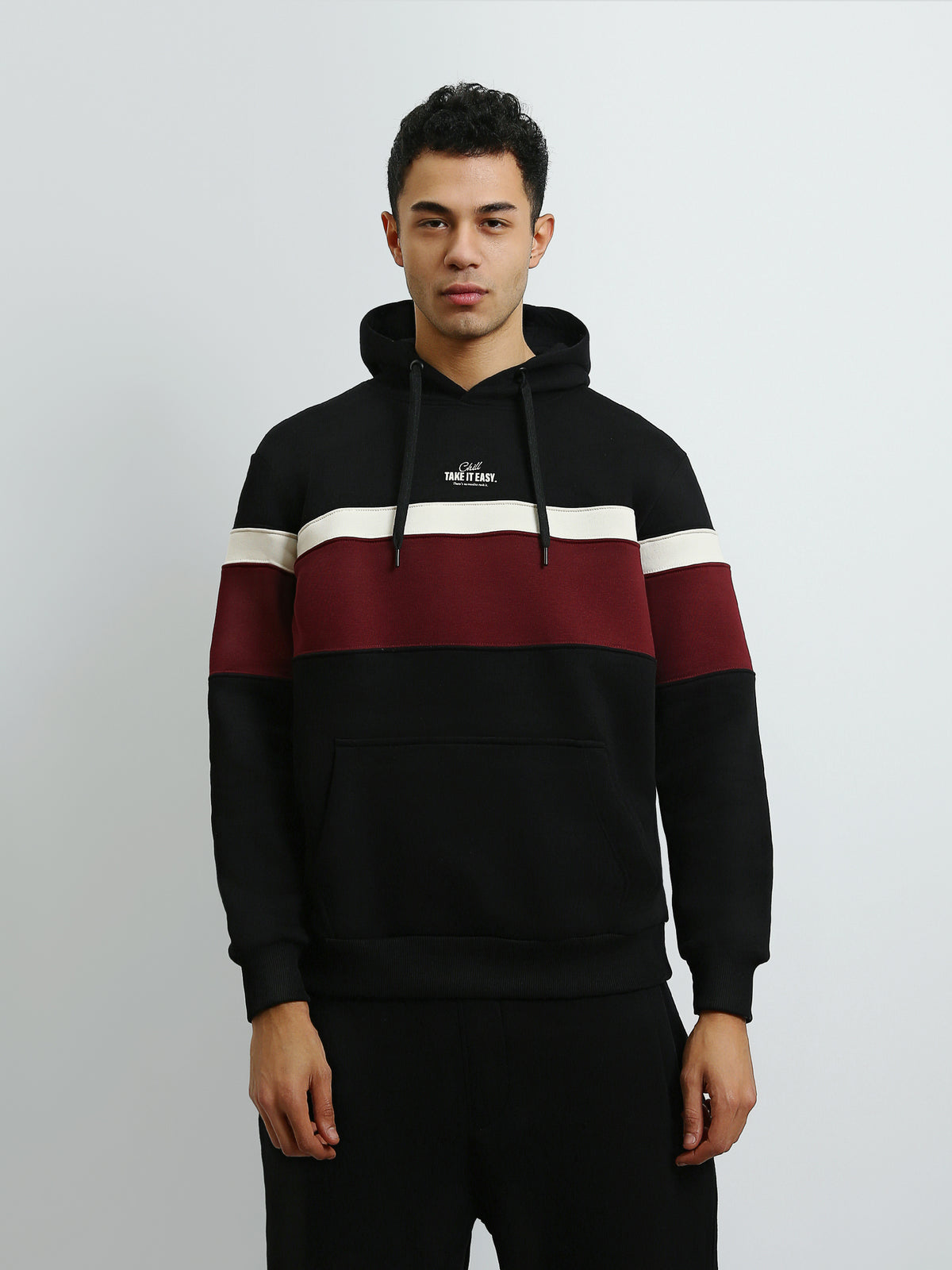 Town Team - Men's Regular color block Sweatshirts BRN/BLK Melton