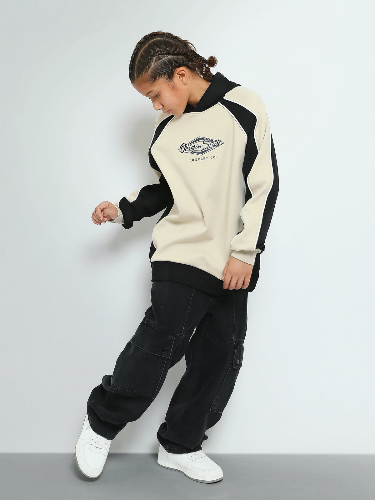 Town Team - Men's Oversized color block Teens Boys Sweatshirts BLK/STN Mixed fabric
