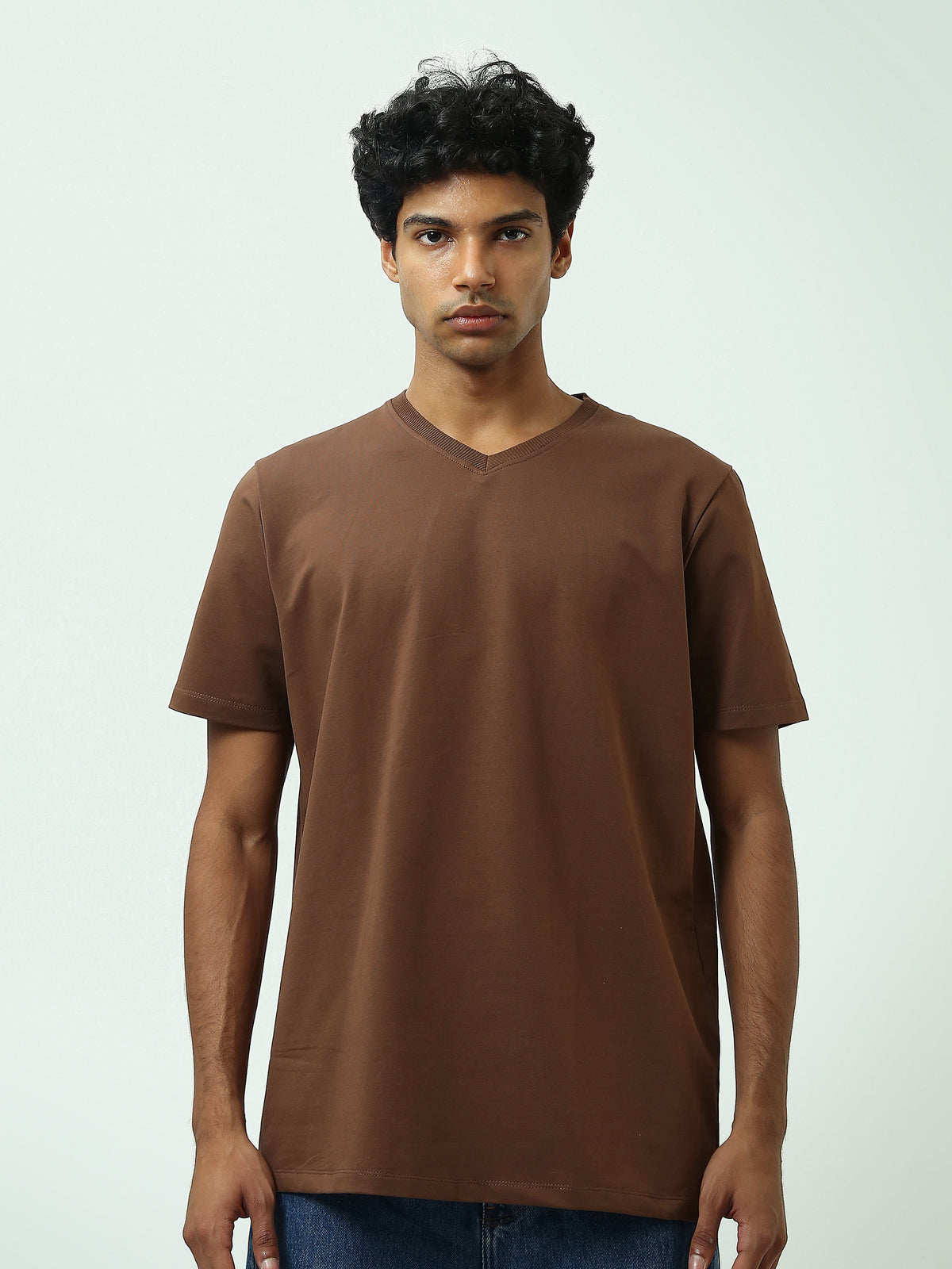 Town Team - Men's Slim V-neck T-shirts OFF WHIT Mixed fabric