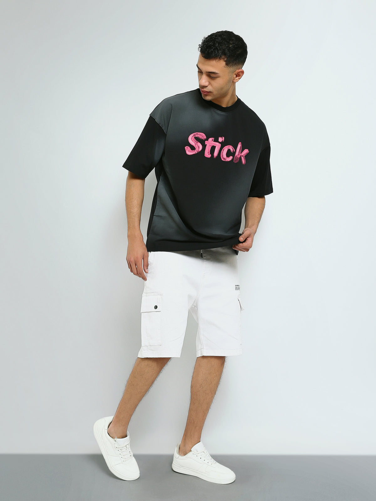 Town Team - Men's Oversized round-neck T-shirts Black Jersey Lycra