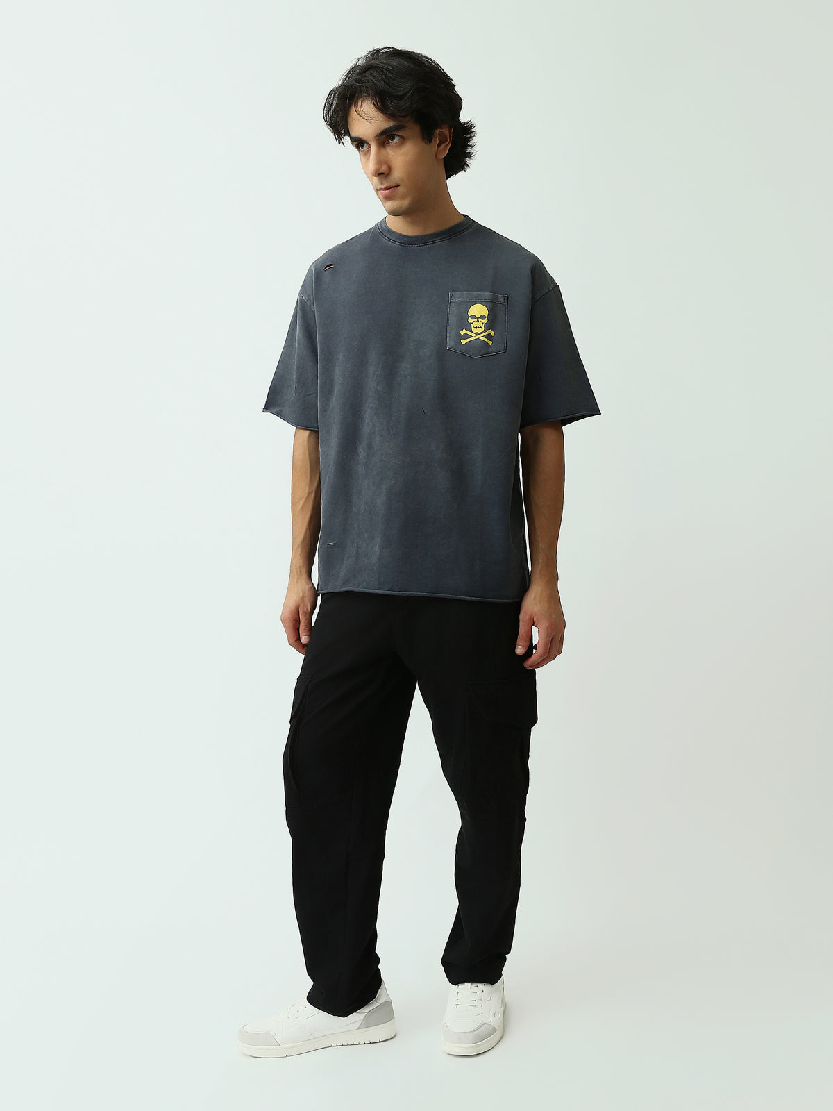 Town Team - Men's Slouchy round-neck T-shirts D-GREY Mixed fabric