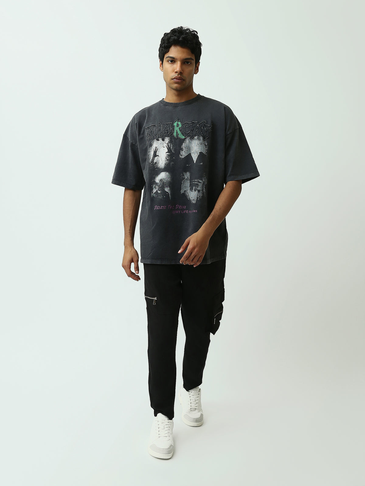 Town Team - Men's Oversized round-neck T-shirts Charcoal Mixed fabric